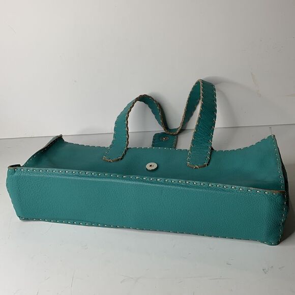 RD2 Randal Dodge aqua teal leather cross stitch trim shoulder bag - Picture 8 of 9